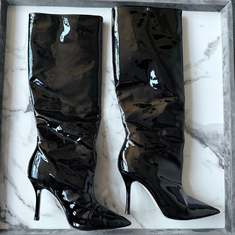 Larroudé Kate Black Patent Leather Knee High Boots Size 8 - Picture 3 of 9